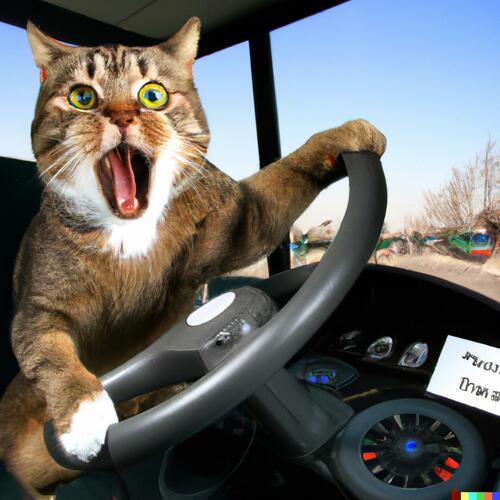 a random picture of a cat driving a bus